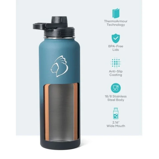 Buzio Trio Series Water Bottle with 3 Lids and Sleeve 1.2L - Indigo Crush